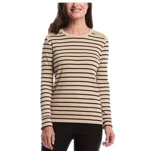 Rafaella Long Sleeve Striped Top, Women's Size XL Tan/Black 100% cotton new